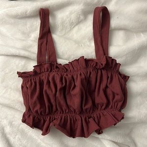 burgundy peplum crop top